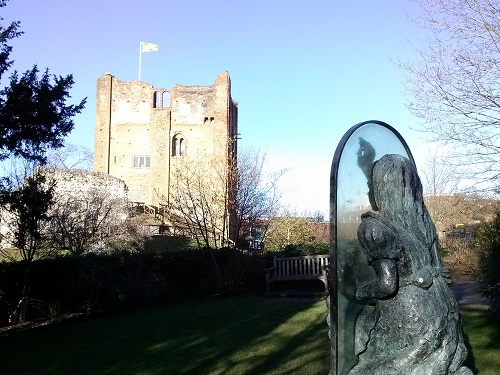 Alice Through The Looking Glass sculpture by the castle.