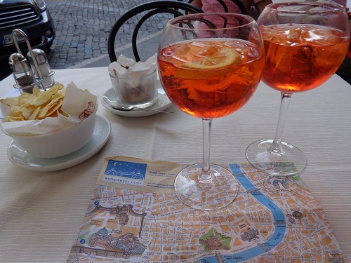 Pondering our travels over a glass of 'Spritze' - one of Italy's most iconic cocktails made with prosecco.