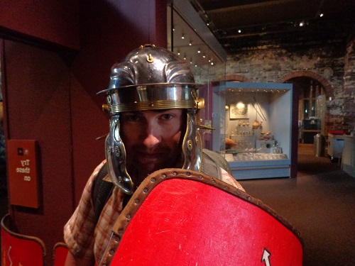 Playing Roman dress up in the Colchester Castle Museum