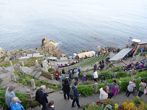 Looking down from the top terrace towards the stage at the Minack Theatre