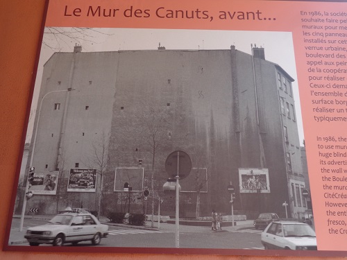 A photograph of the wall before "Le Mur des Canuts" was painted (above). Wow that just puts in to perspective how much work went into these wall murals!