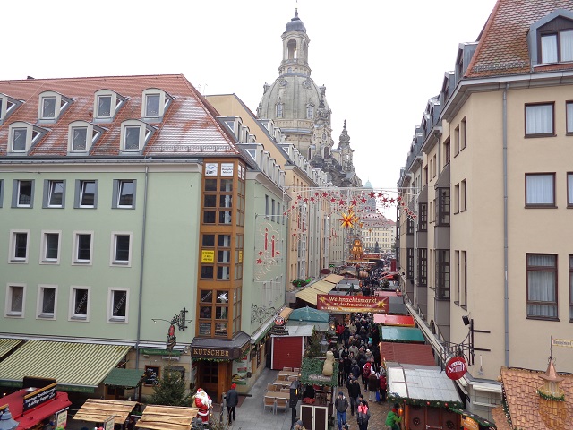 The Christmas market at the Frauenkirche sprawls all along the side streets from the church.