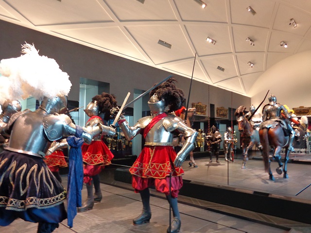 The exhibition of knight's armours at the Residenzschloss museum.
